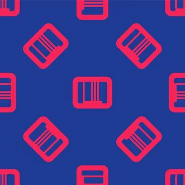 Red Barcode icon isolated seamless pattern on blue background. Vector Stock Illustration