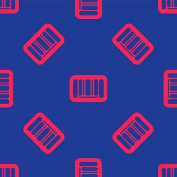 Red Barcode icon isolated seamless pattern on blue background. Vector Stock Illustration
