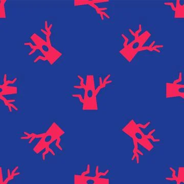 Red Bare tree icon isolated seamless pattern on blue background. Vector Stock Illustration