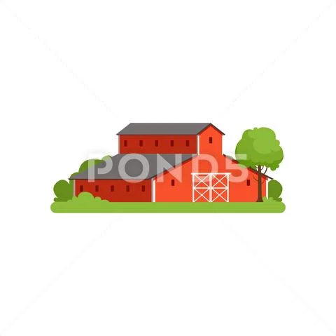Red barn, agricultural farm building, countryside life object vector Stock Illustration