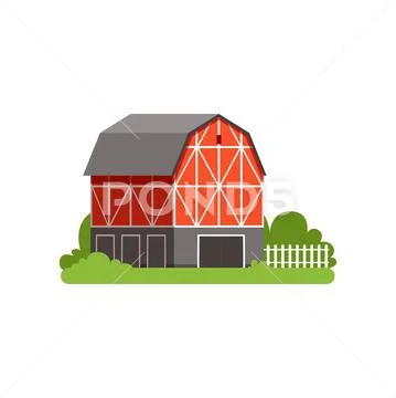 Red barn farm agricultural building, countryside life object vector Illustration Stock Illustration