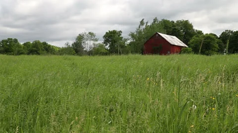 Red barn in farm field Stock-Footage 24949242