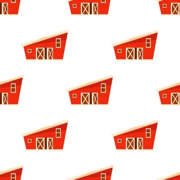 Red barn repeating pattern on white background 스톡 일러스트