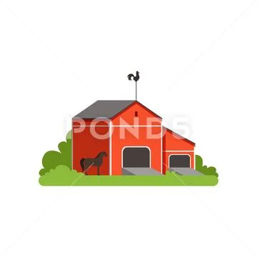 Red barn, rural farm building, countryside life object vector Illustration Stock Illustration