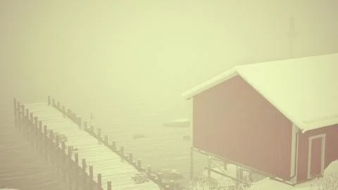 Red Barn on Snow Covered Hillside Stock-Illustration