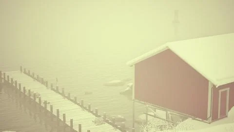 Red Barn on Snow-Covered Hillside Stock-Illustration