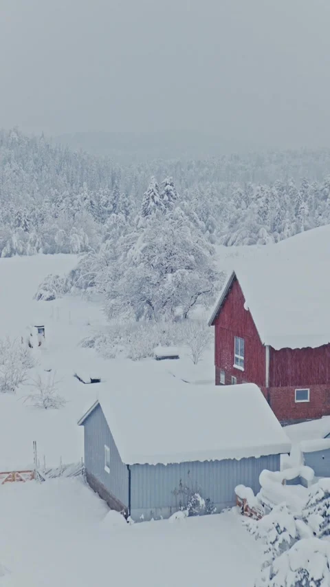Red Barn In Snowy Winter Landscape Stock Footage 340122342