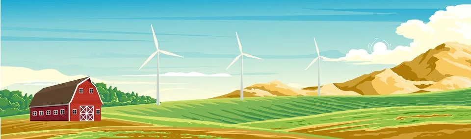 A red barn stands majestically Stock Illustration