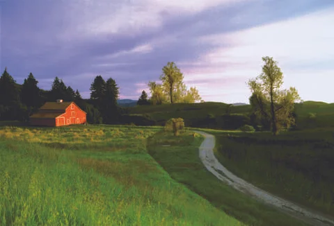 Red Barn Sunset 스톡 사진