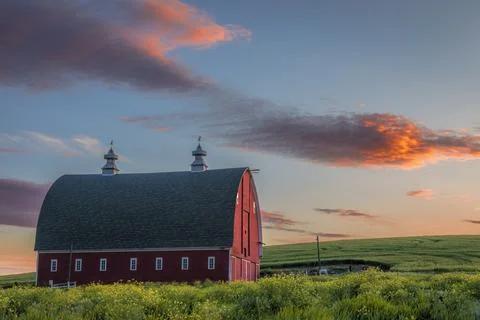 Red Barn at Sunset Stock Photos