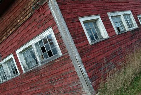 A Red Barn With Windows Stock Photos