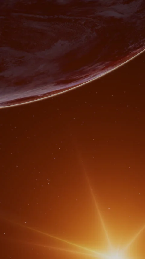 Red Barren Mars-Like Planet with Hot Star Sun Light in Space Wide Shot 스톡 동영상 257131690