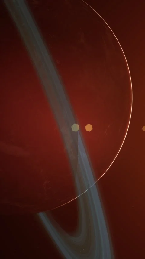 Red Barren Mars-Like Planet with Rings against Star Sunlight in Space Close.. Stock Footage 257250967