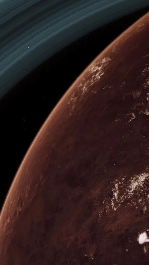 Red Barren Mars-Like Planet with Thin Atmosphere and Rings in Space Close Sho 스톡 동영상 257248697