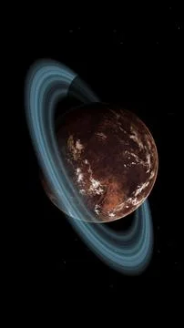 Red Barren Mars-Like Planet with Thin Atmosphere and Rings in Space Wide Shot Stock Illustration