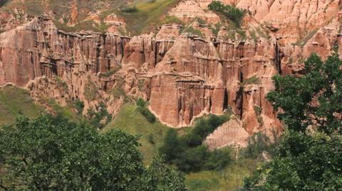 Red basalt columns rocks, protected area Video stock 32518661