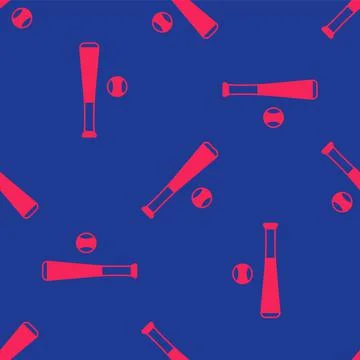 Red Baseball bat with ball icon isolated seamless pattern on blue background イラスト素材
