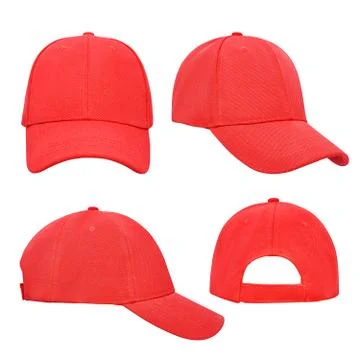 Red baseball cap 4 view isolated Stock Photos