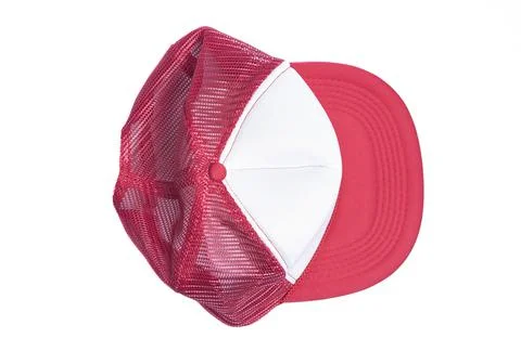 Red Baseball Cap isolated on white top view 스톡 사진