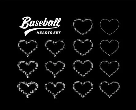 Red Baseball Stitch Heart Frame Set. Vector illustration on white Stock Illustration