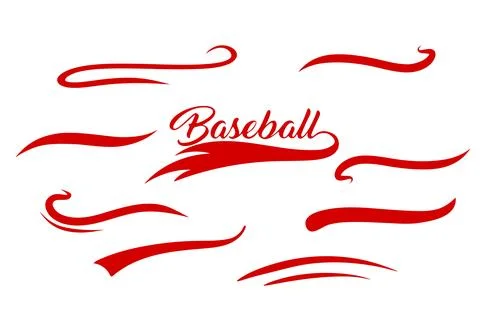 Red baseball swoosh elements with script text Stock Illustration