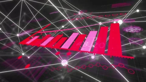 Red baseline emerging, bars appearing and growing into 3D chart, arrow sliding Stock Footage 335739467