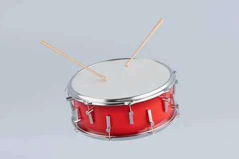 Red Bass Drum with Pair of Drum Sticks. 3d Rendering イラスト素材