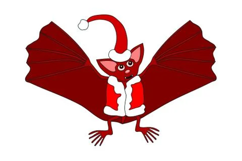 Red bat in a red hat and vest with white fur trim Stock Illustration