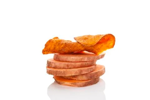 Red batata chips on white background Stock Photos