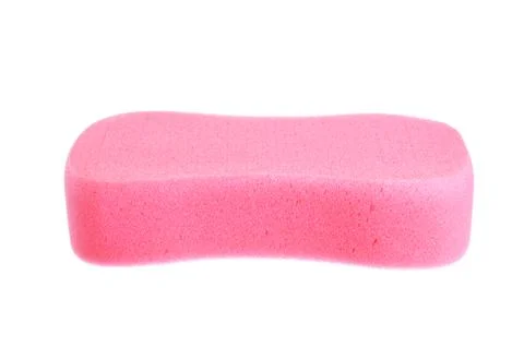 Red bathing sponge over white background Foto stock