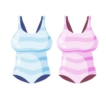 Red bathing suit. Flat cartoon illustration. Set of color Women beachwear Stock Illustration