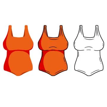 Red bathing suit. Set of color Women beachwear. Modern fashionable Stock Illustration