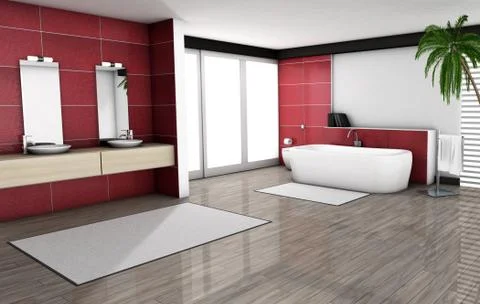 Red Bathroom Home Interior Stock Illustration