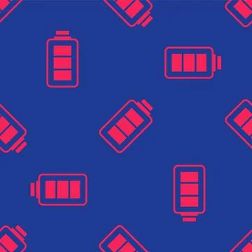 Red Battery charge level indicator icon isolated seamless pattern on blue bac Stock Illustration