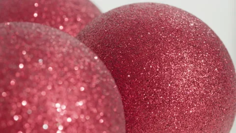 Red baubles with sequined surface 4K sliding video Stock Footage 203854370