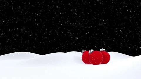 Red baubles in the snow with loop snowflakes Stock Footage 338307025