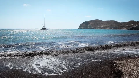 Red beach with black volcanic sand in Santorini island, Greece. Stock Footage 244107818