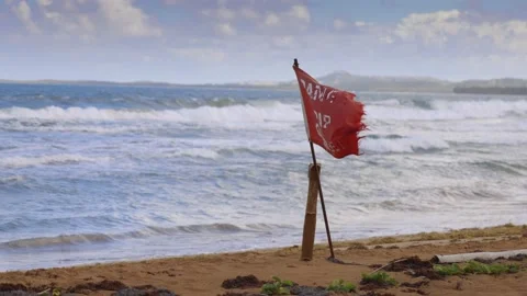 Red Beach Flag Dangerous Surf Rip Current Flag Warning Closeup Puerto Stock Footage 232171232