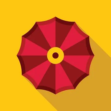 Red beach umbrella casting shadow on yellow sand, providing shade from sun Stock Illustration