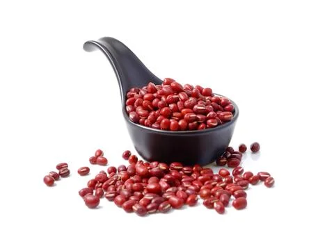 Red bean in a ceramic cupn isolated on white background. Stock Photos