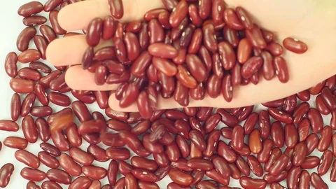 Red bean falling from hand. 库存影片 89612490