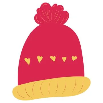 Red Beanie with Heart Pattern Stock Illustration
