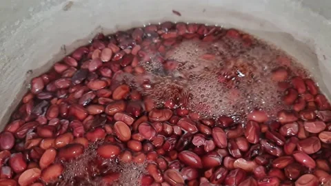 Red beans are cooked in a saucepan. Beans close-up. Stock Footage 154322227