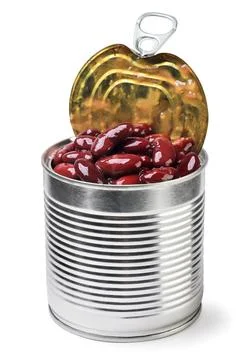 Red beans in a can close-up on a white. Isolated Stock Photos