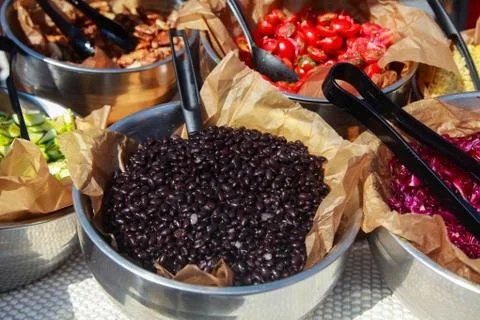 Red beans in a deep dish, Mexican restaurant Stock Photos
