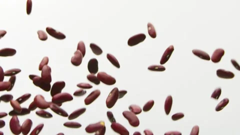 Red beans flying up and falling dawn on the white background in slow motion Video stock 148554029