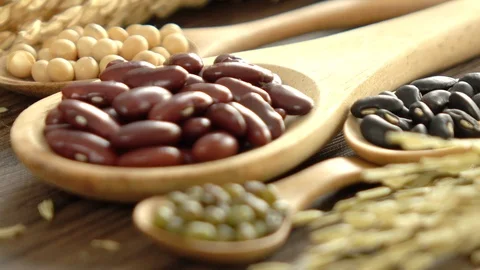 Red beans, mung beans, soy beans and black beans Stock Footage 116661278
