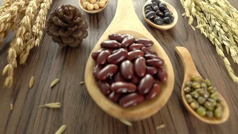 Red beans, mung beans, soy beans and black beans Stock Footage 116663251