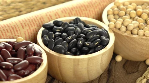 Red beans, mung beans, soy beans and black beans Stock Footage 116663509