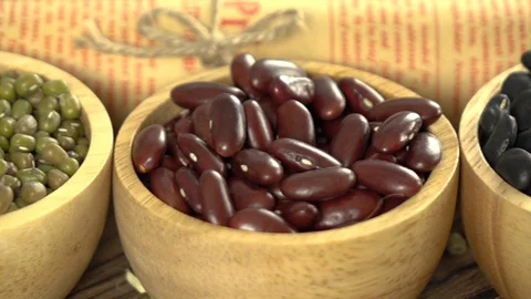 Red beans, mung beans, soy beans and black beans Stock Footage 116663658